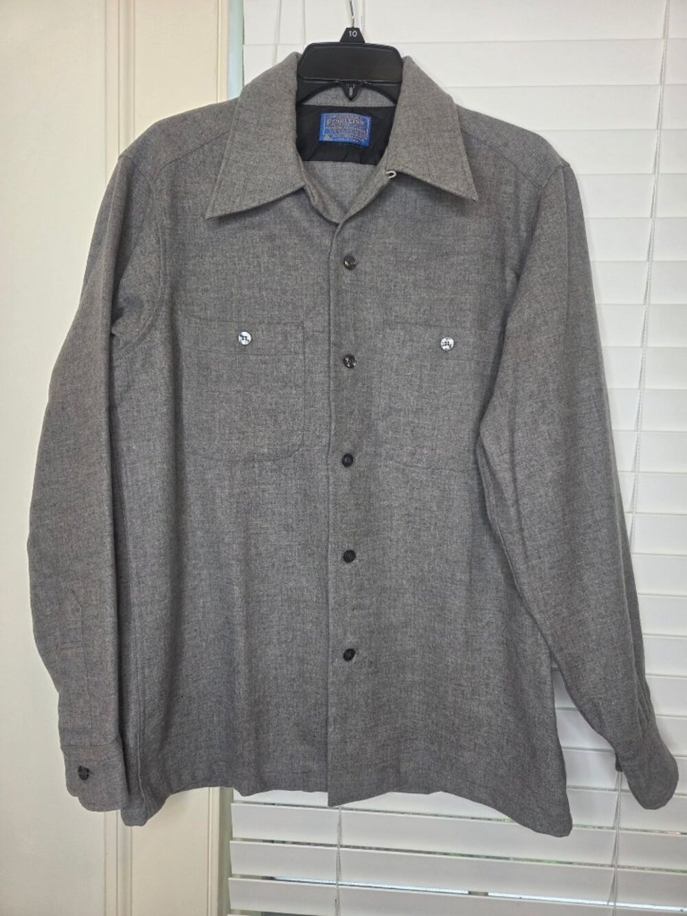 VTG Pendleton Mens Gray Wool Button-Up Shirt M Made In USA Holes Mending cabin